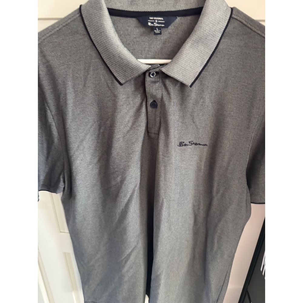 Ben Sherman Mens Gray Textured Polo Shirt‎ Short Sleeve Classic Fit Size Large